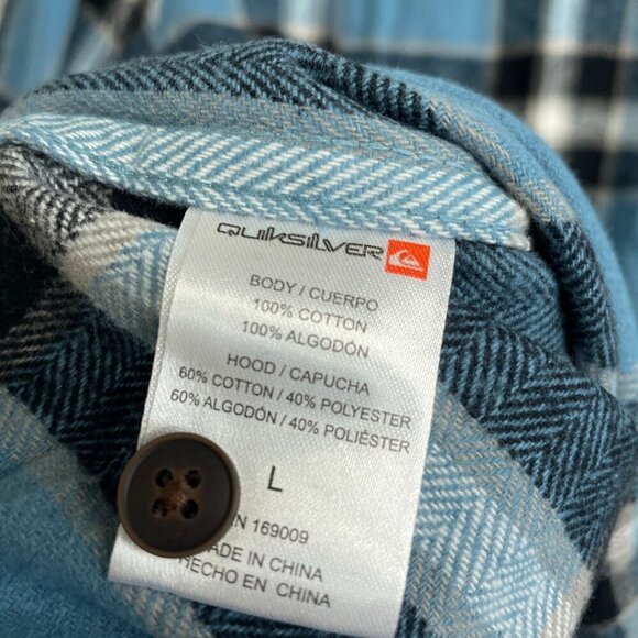 NEW Quiksilver Men's L Flannel Shirt Jacket With Hood Blue Plaid Cotton - Picture 7 of 8